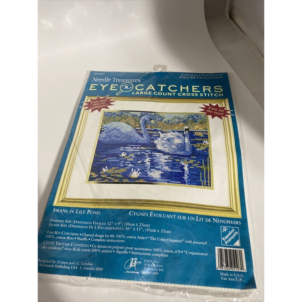 Needle Treasure Cross Stitch Kit Swans Lily Pond 05107 Blue White  Large Count
